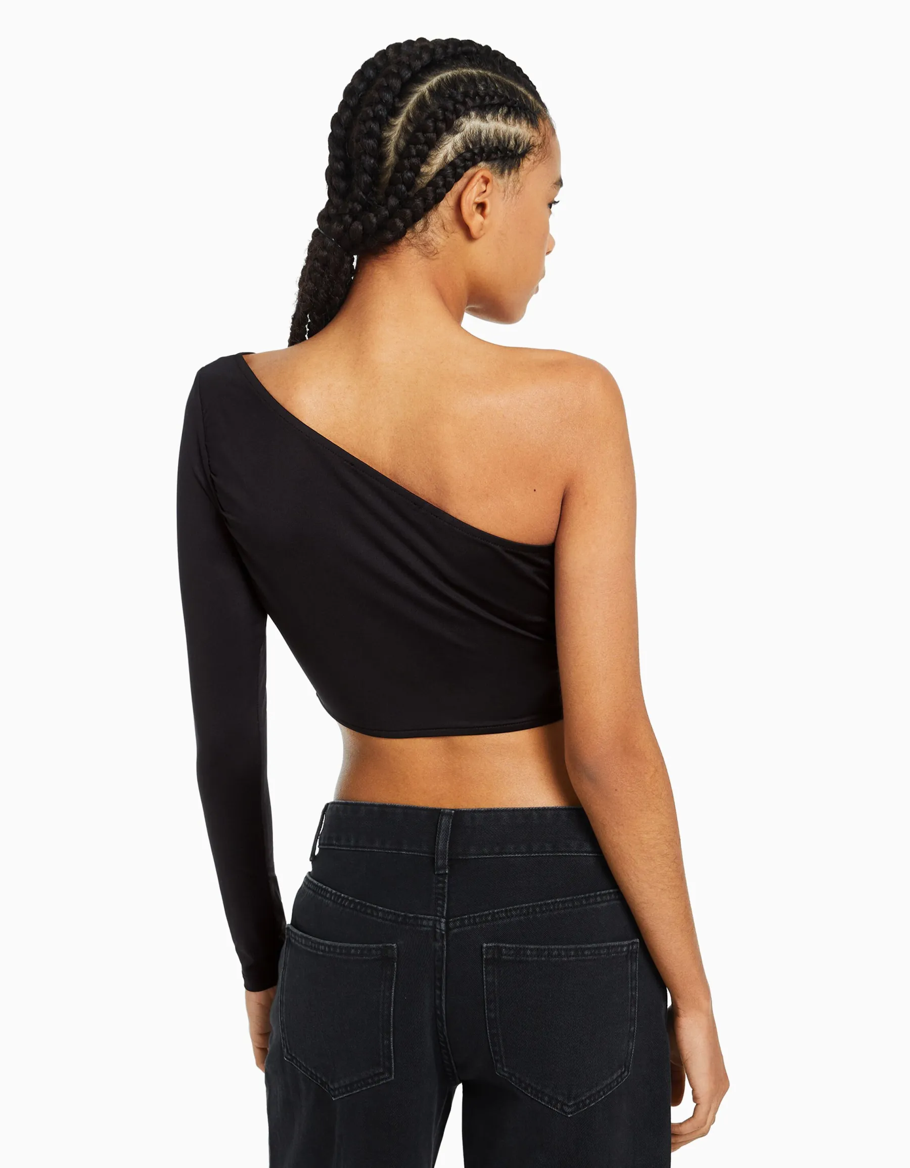 BERSHKA Top asymétrique manche longue Noir Outlet