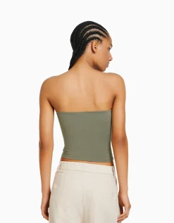 BERSHKA Top bandeau Blanc cassé Discount