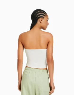BERSHKA Top bandeau Blanc cassé Cheap