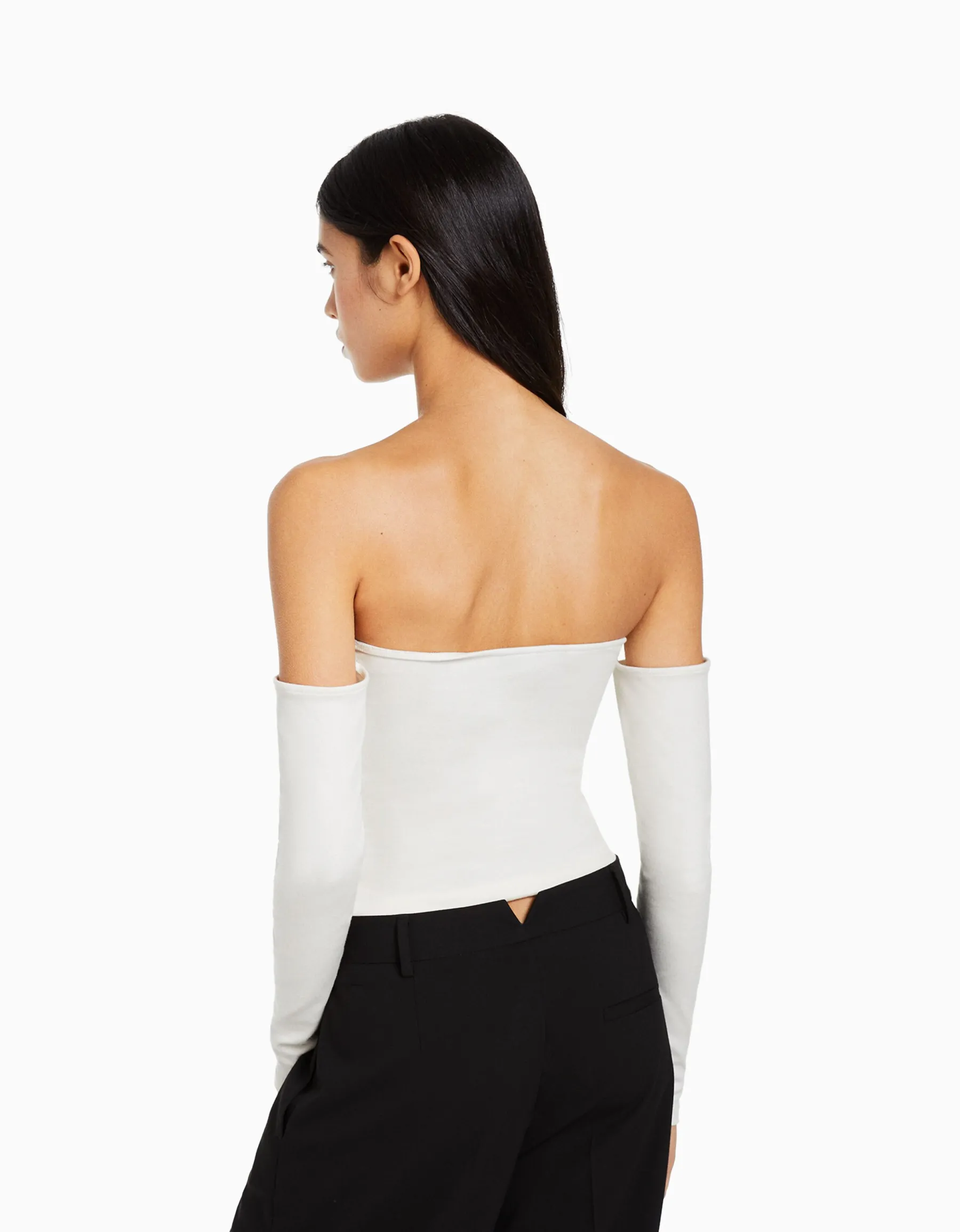 BERSHKA Top bandeau manches longues imprimé Nirvana Blanc Shop