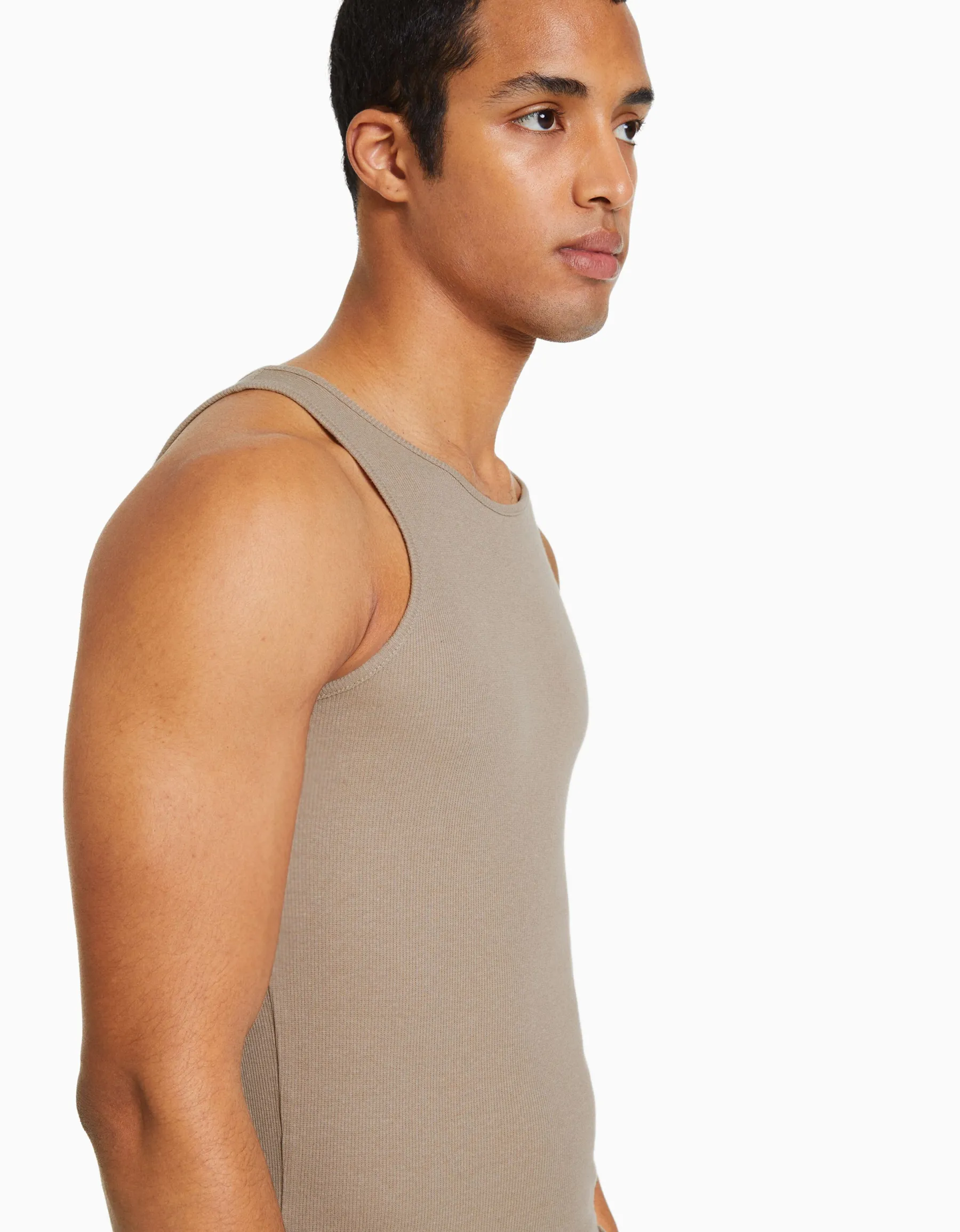 BERSHKA Top bretelles bord-côte Camel Sale