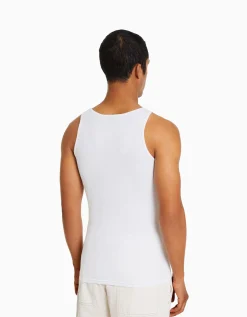 BERSHKA Top bretelles bord-côte Blanc Store