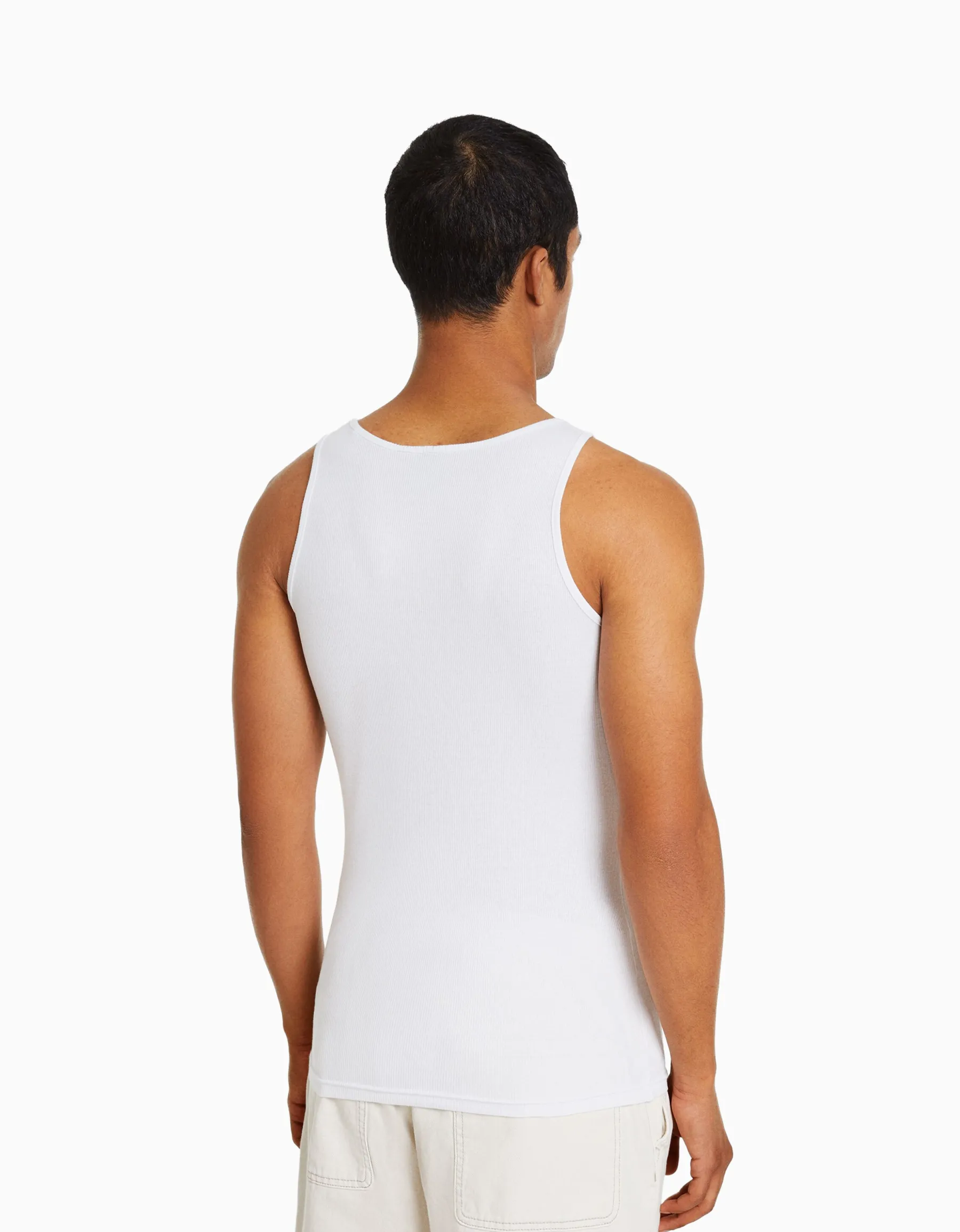 BERSHKA Top bretelles bord-côte Blanc Store