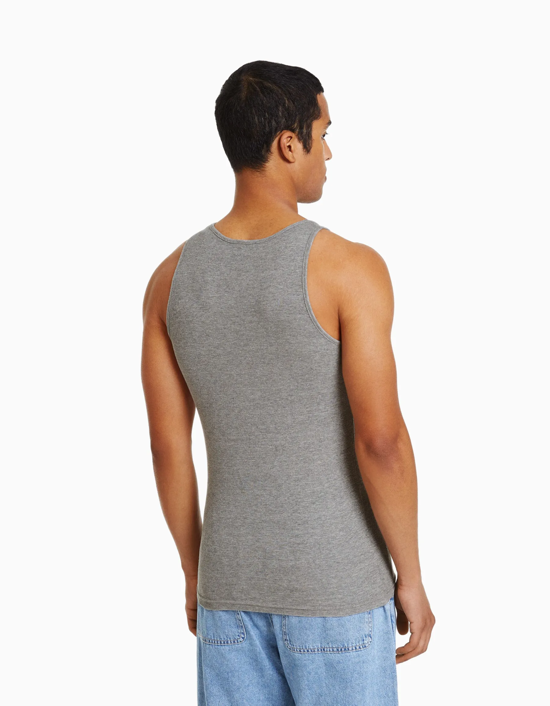BERSHKA Top bretelles bord-côte Gris Shop