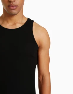 BERSHKA Top bretelles bord-côte Noir Cheap
