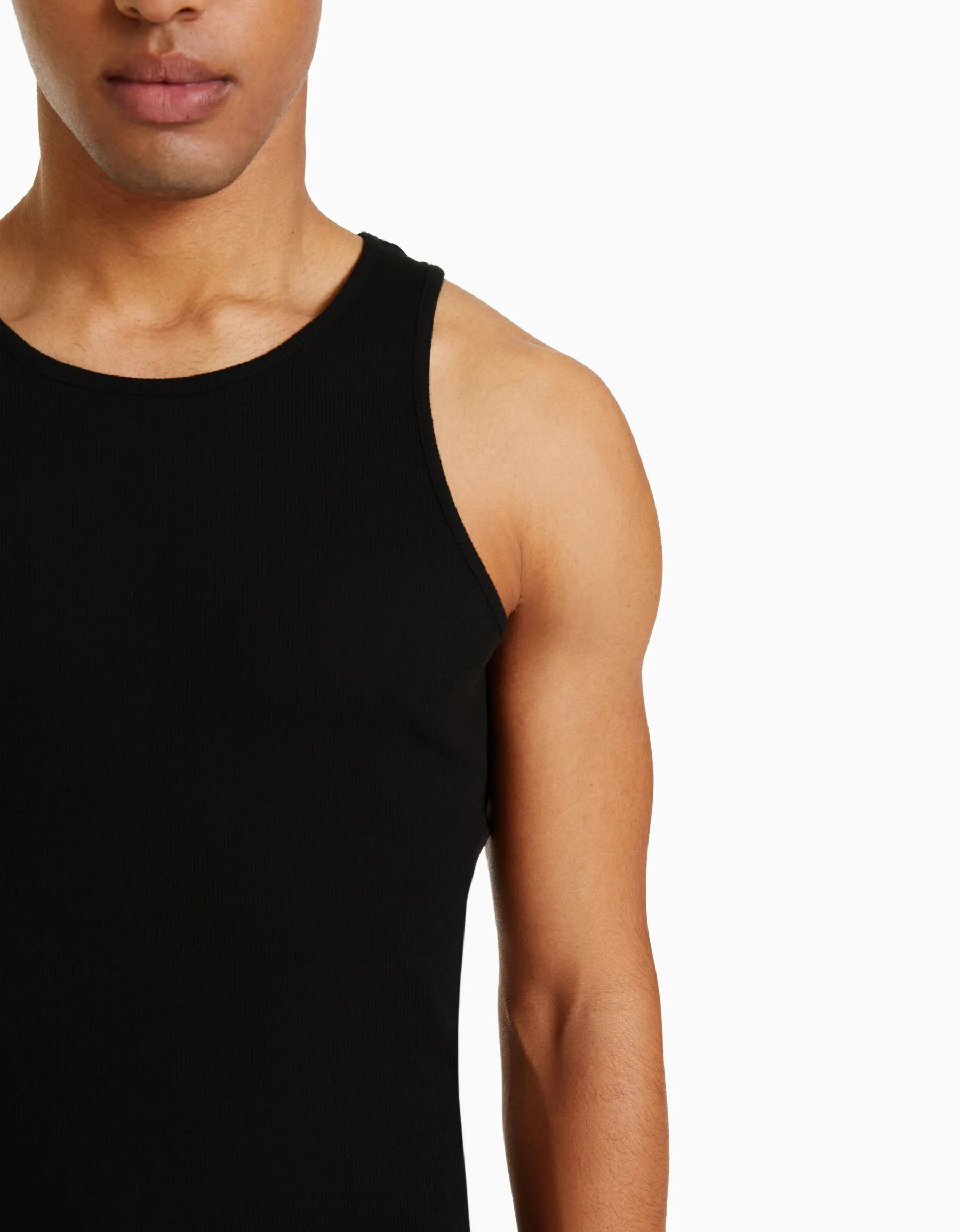 BERSHKA Top bretelles bord-côte Noir Cheap