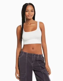 BERSHKA Top bretelles larges Blanc Outlet