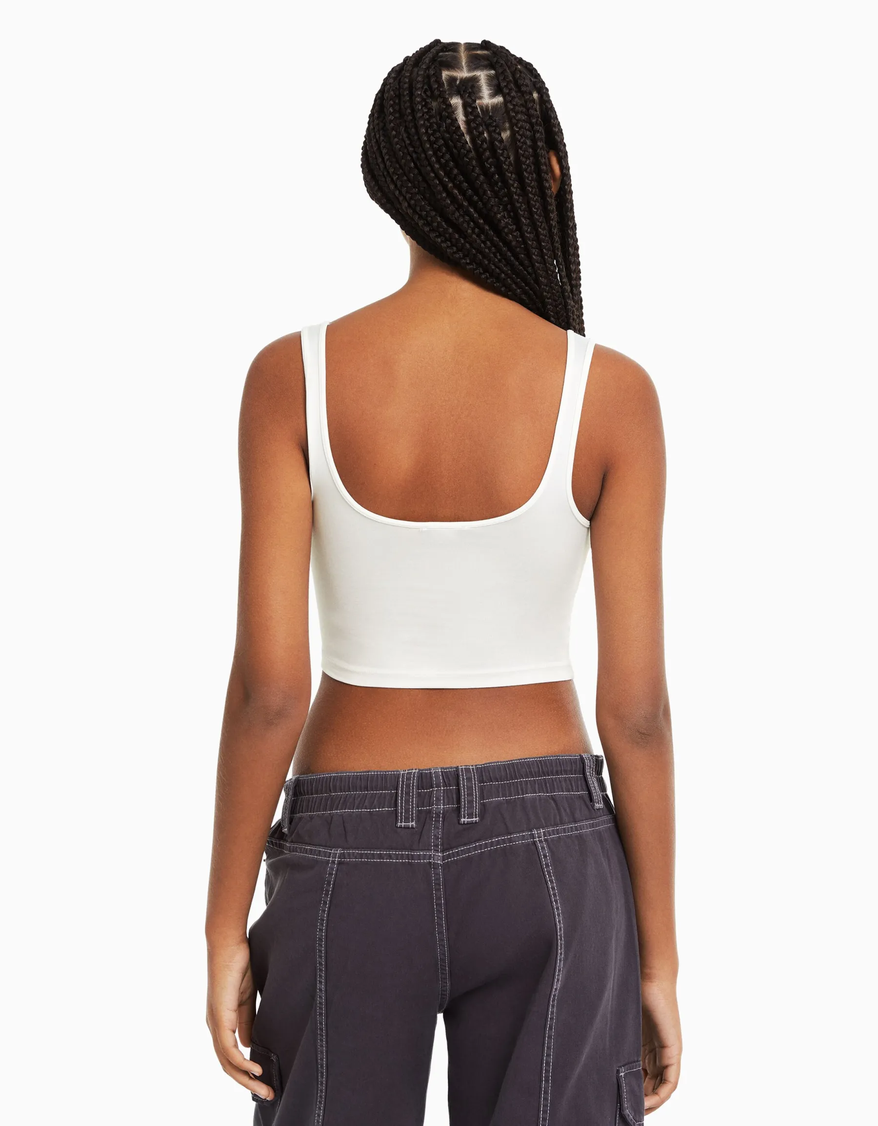 BERSHKA Top bretelles larges Blanc Outlet