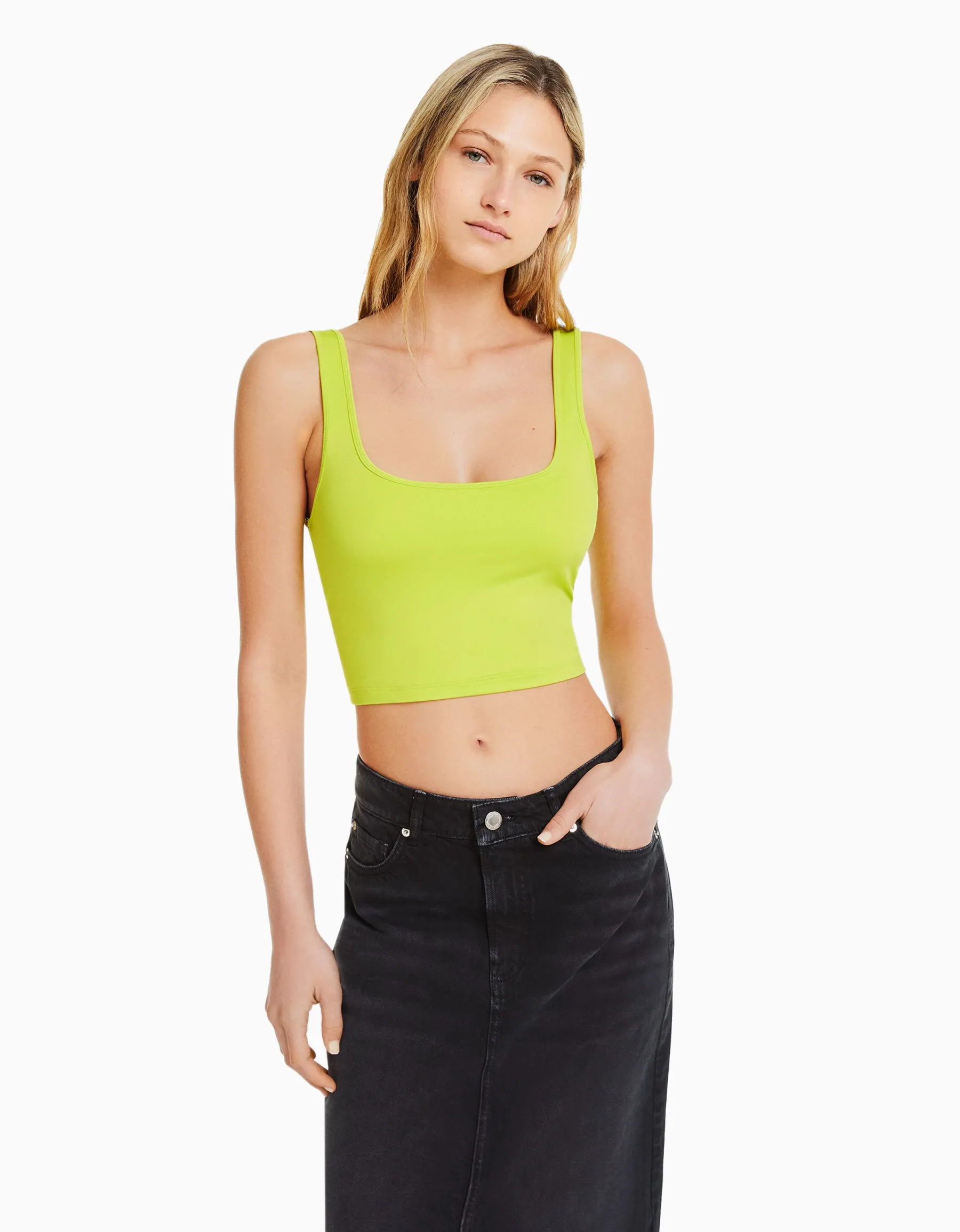 BERSHKA Top bretelles larges Blanc Best