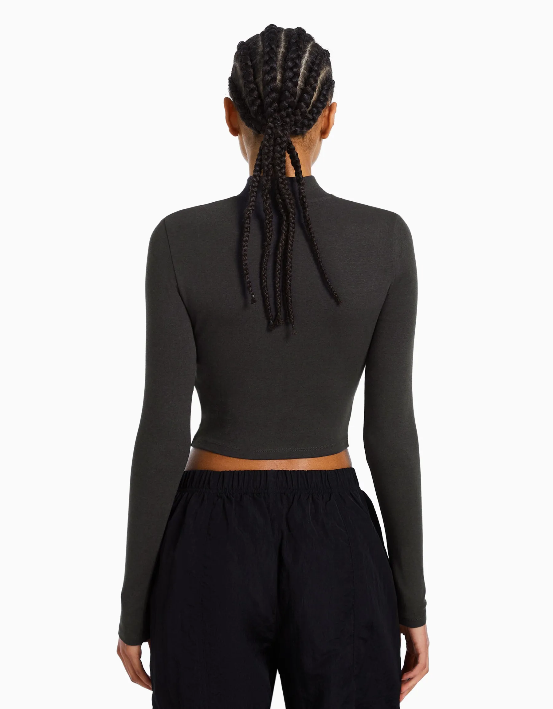 BERSHKA Top col montant manches longues Blanc cassé Cheap