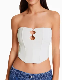 BERSHKA Top corset bandeau Blanc Best