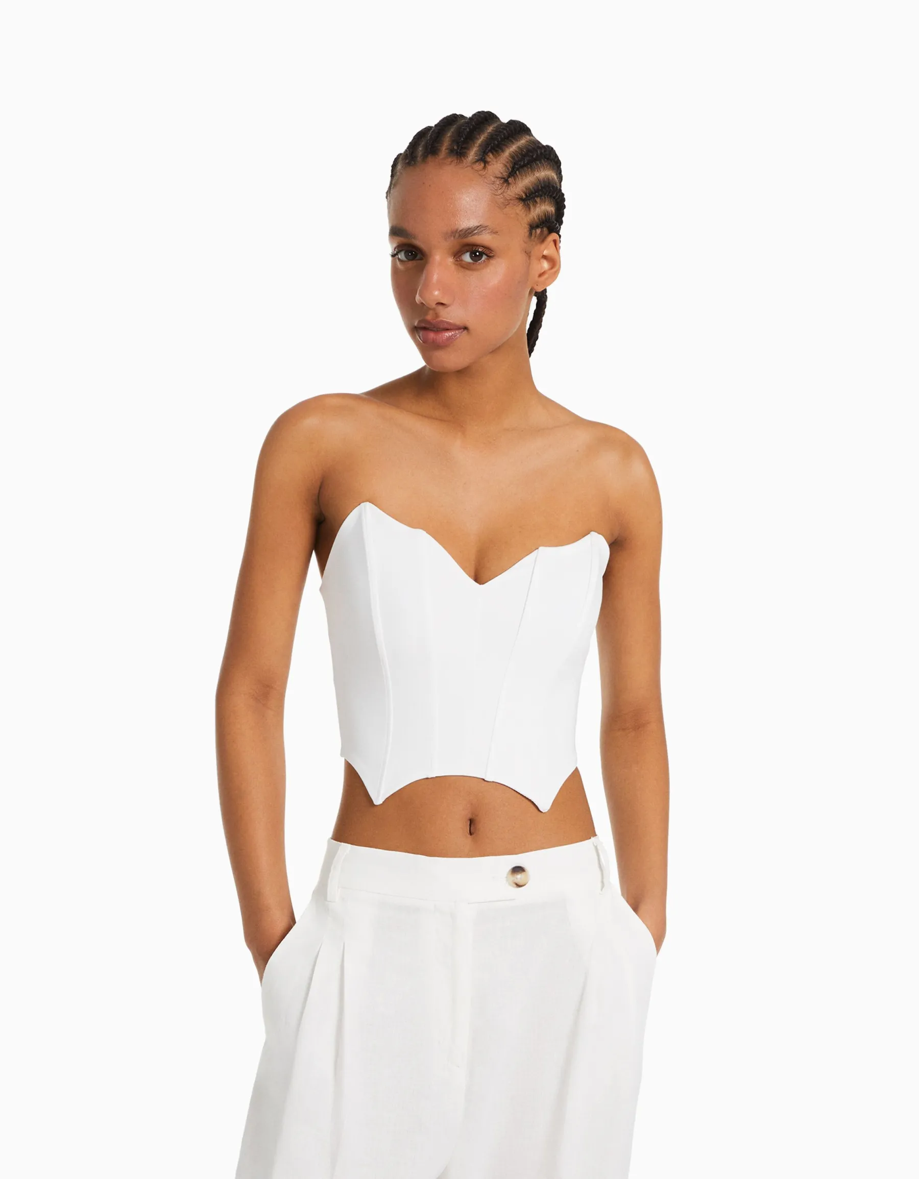 BERSHKA Top corset bandeau Noir Outlet
