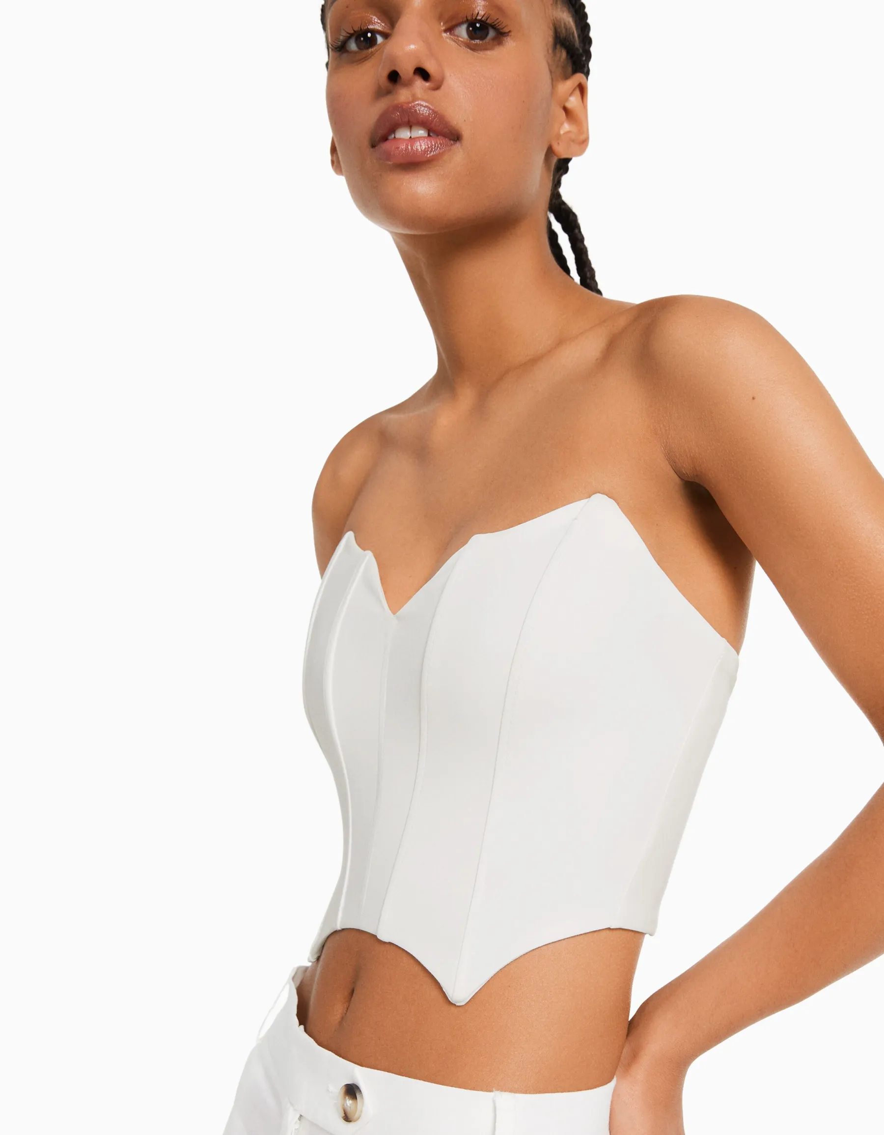 BERSHKA Top corset bandeau Noir Outlet
