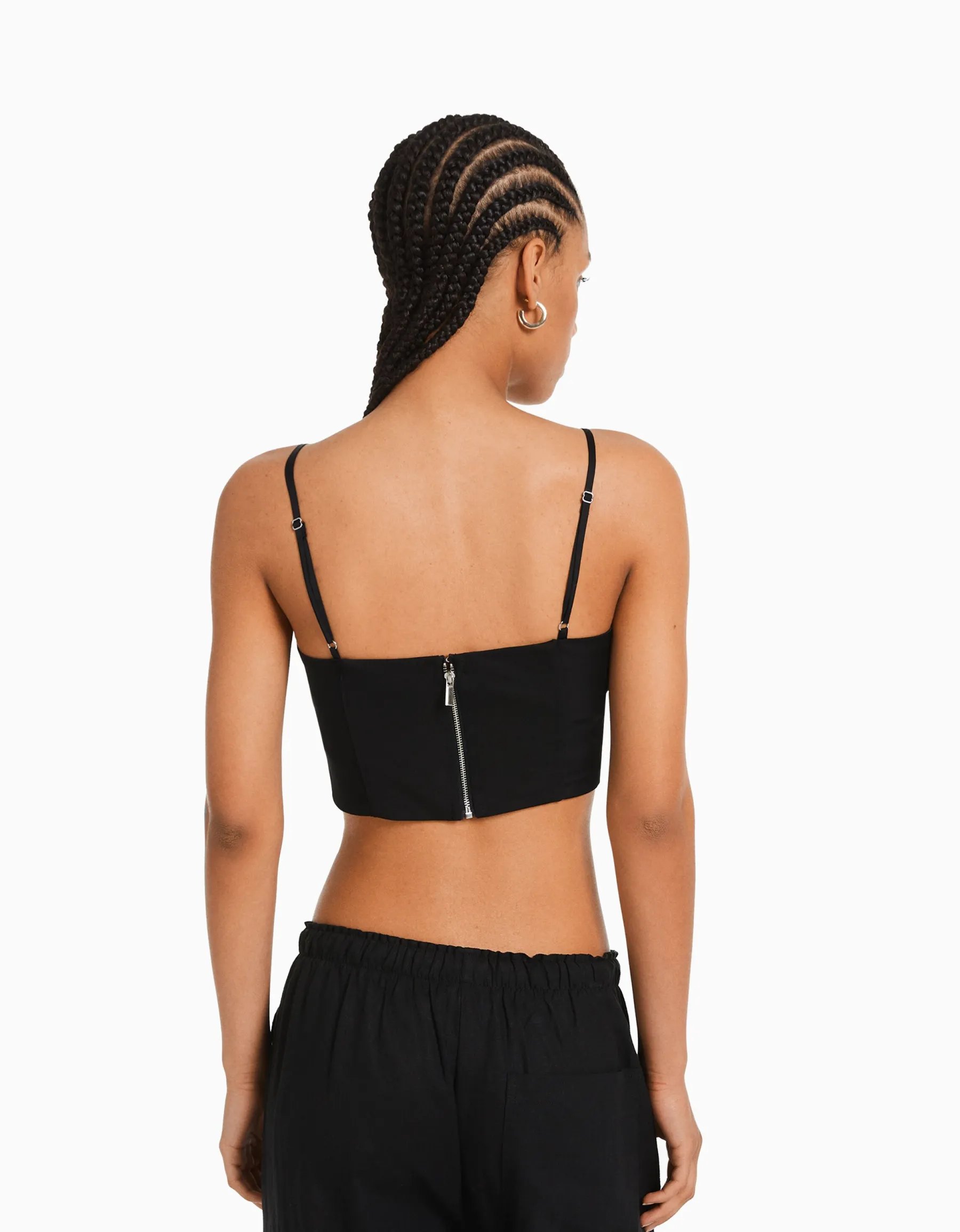 BERSHKA Top corset bretelles satiné Noir Best Sale