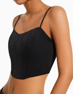 BERSHKA Top corset bretelles satiné Noir Best Sale