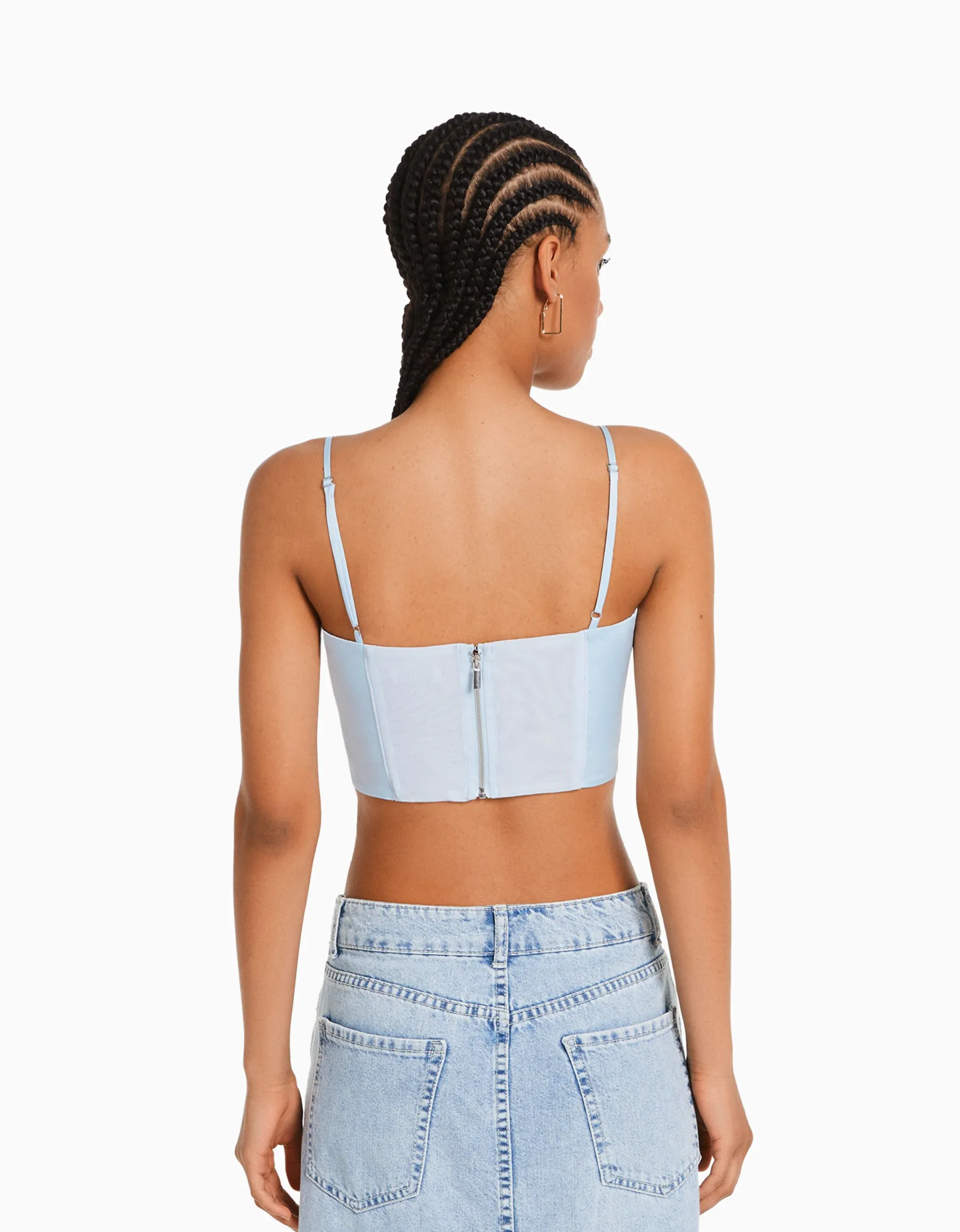 BERSHKA Top corset satiné bretelles fines Noir Best