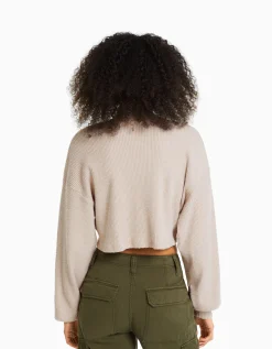 BERSHKA Top cropped manches longues col montant Vert Sale