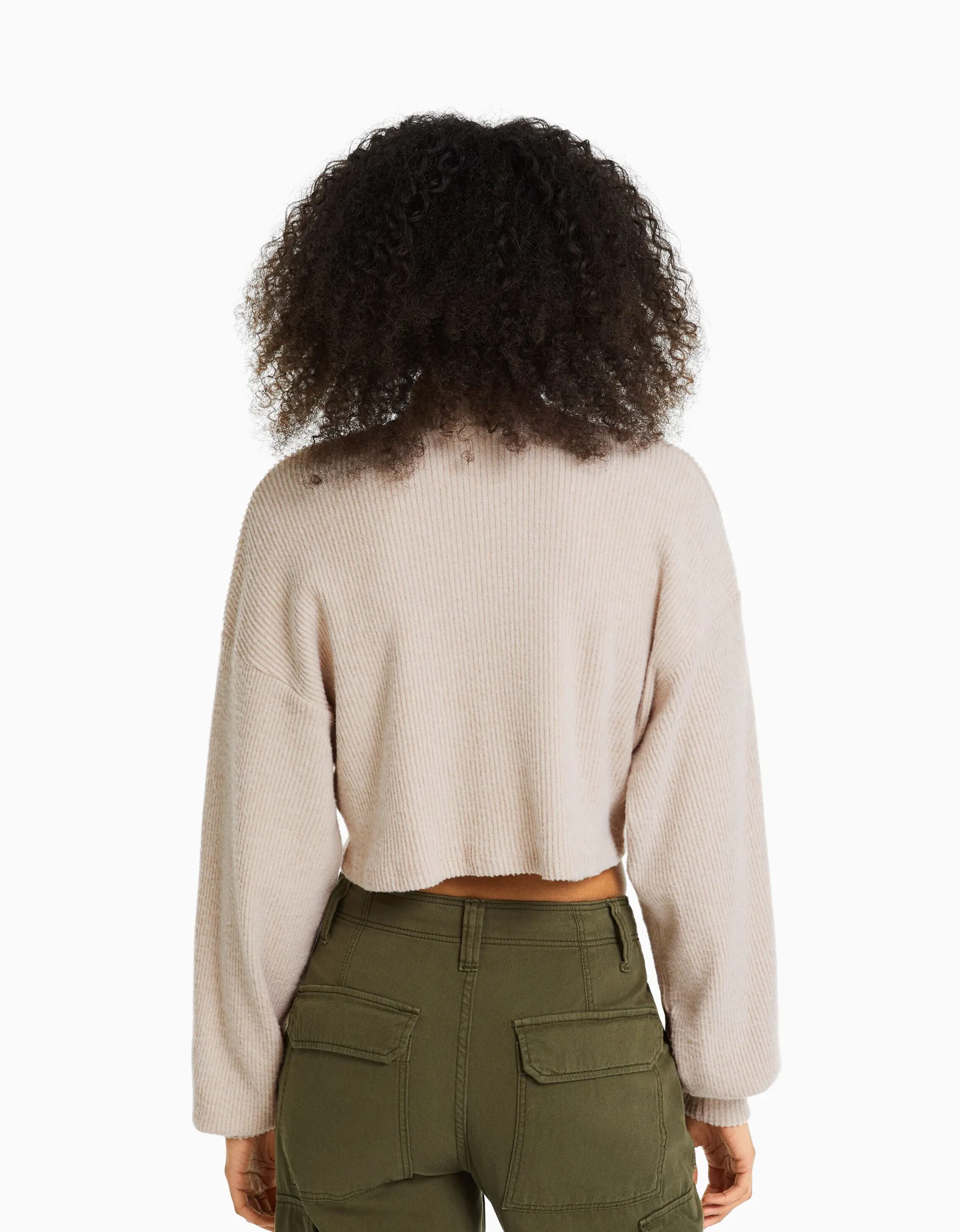 BERSHKA Top cropped manches longues col montant Vert Sale