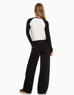 BERSHKA Top manches longues bord-côte Nirvana Blanc cassé Cheap