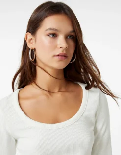 BERSHKA Top manches longues bord-côte texturé Noir Outlet