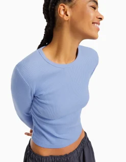 BERSHKA Top manches longues bord-côte Bleu clair Fashion