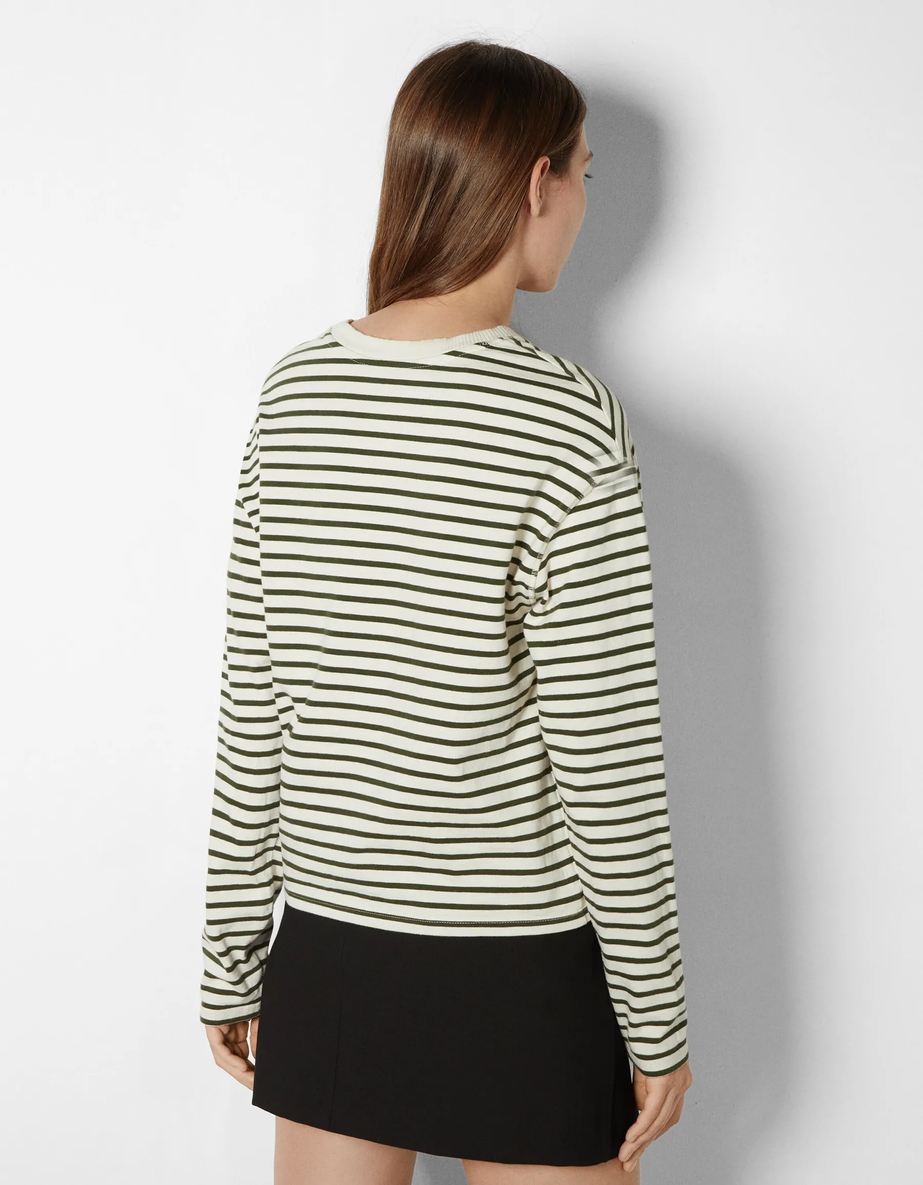 BERSHKA Top manches longues boxy fit rayures Vert Online