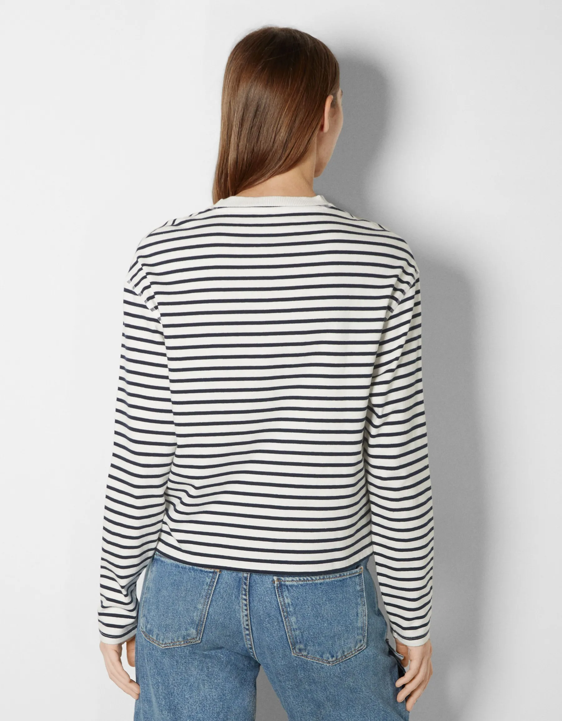 BERSHKA Top manches longues boxy fit rayures Vert Hot