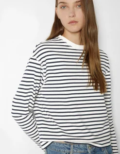 BERSHKA Top manches longues boxy fit rayures Vert Hot