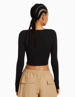 BERSHKA Top manches longues croisé Gris Online