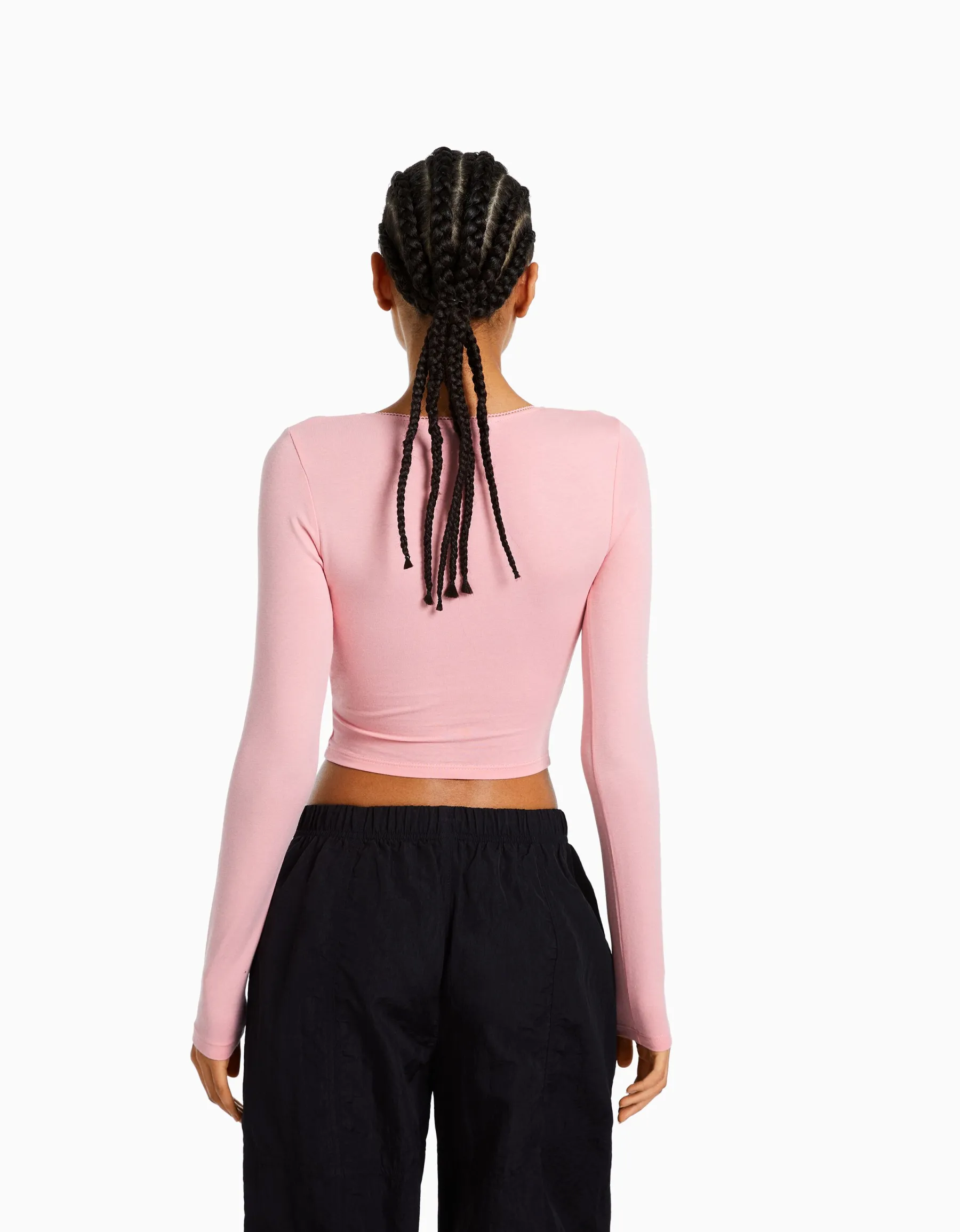 BERSHKA Top manches longues croisé Gris New