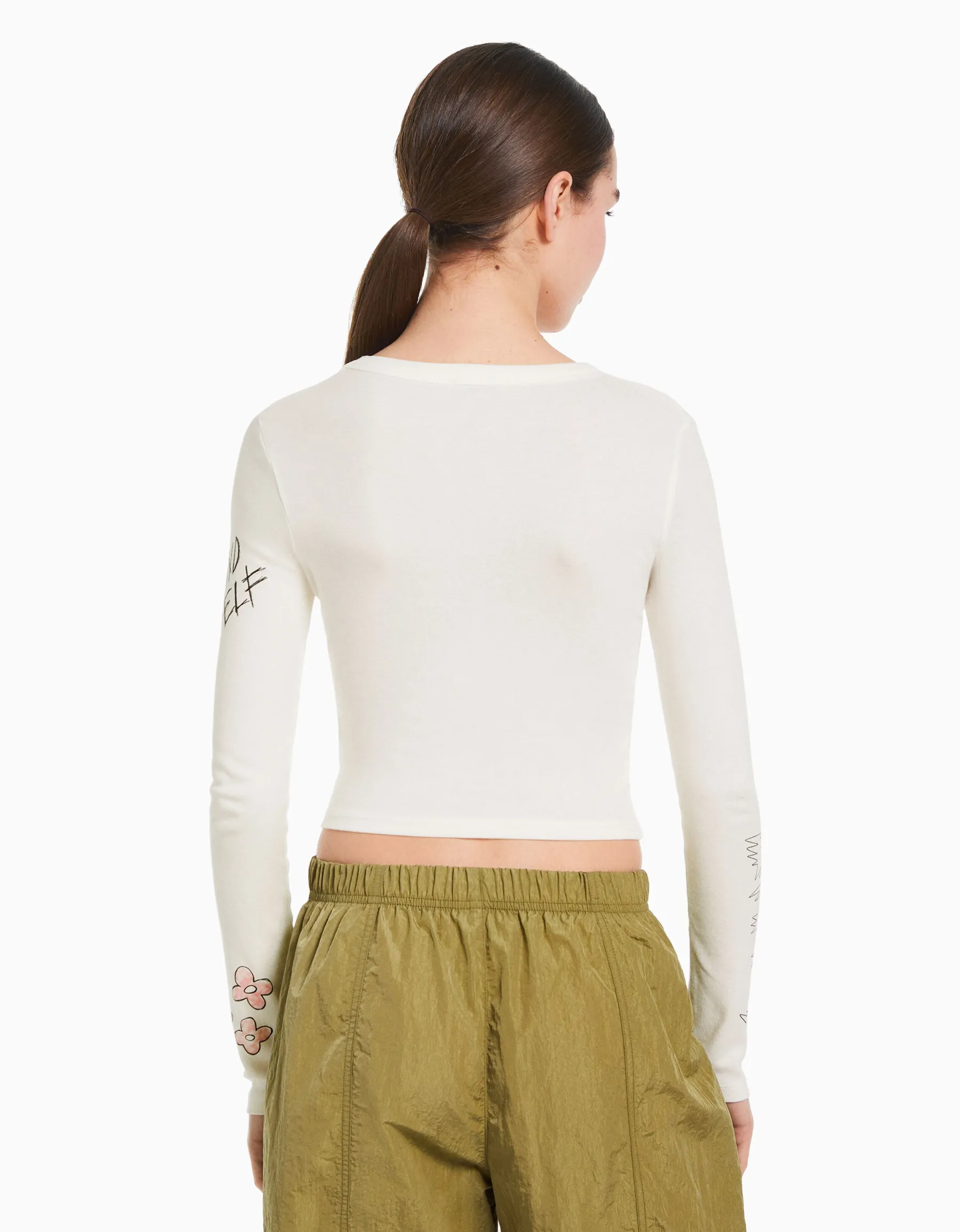 BERSHKA Top manches longues imprimé papillon Rouge New