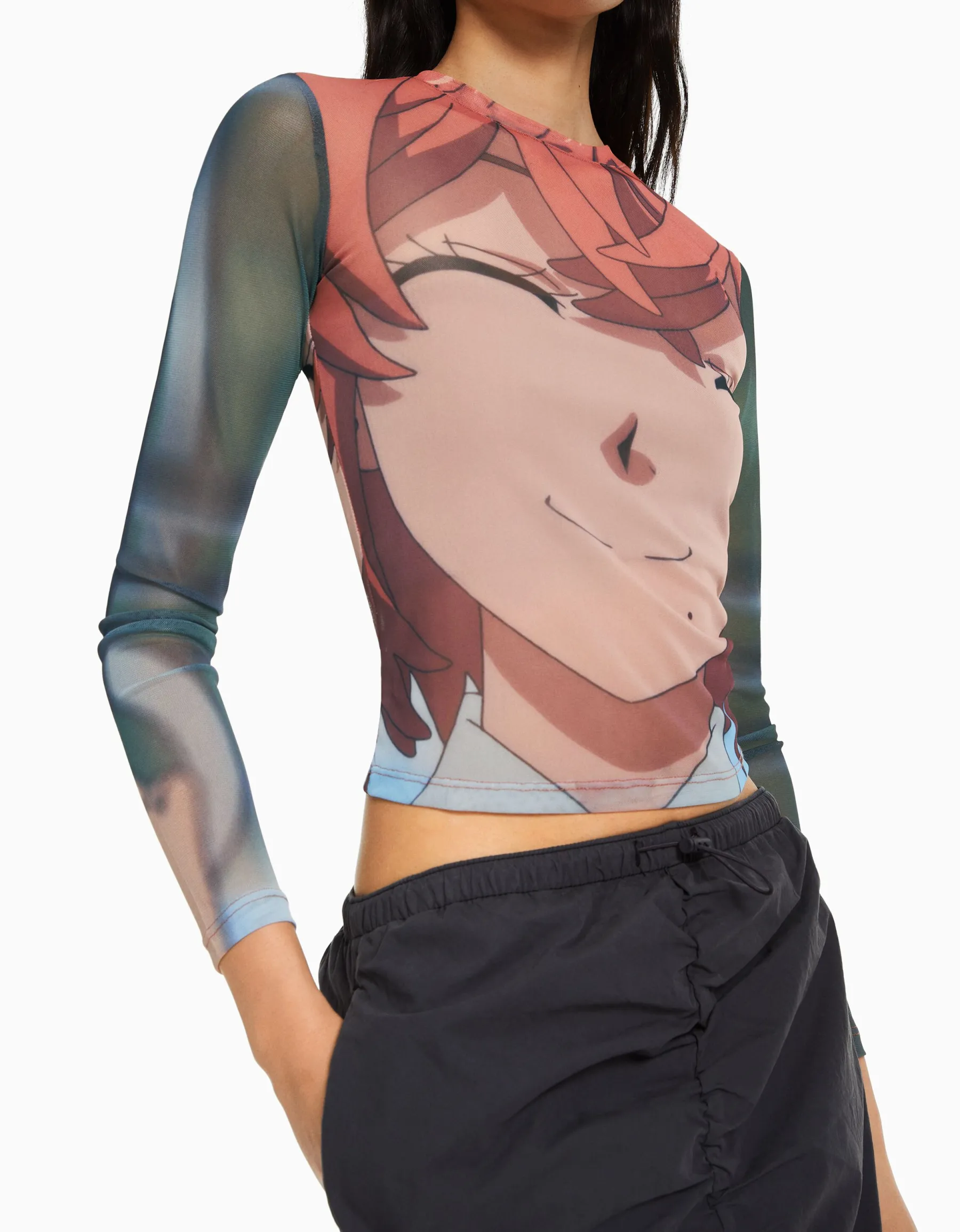 BERSHKA Top manches longues imprimé TOKYO REVENGERS Rose Clearance