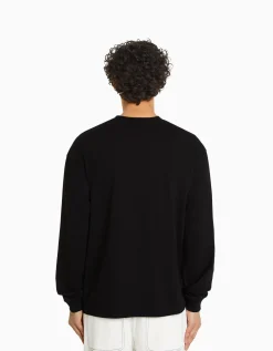 BERSHKA Top manches longues oversize imprimé Noir Cheap
