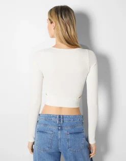 BERSHKA Top manches longues seamless découpé sur le côté Noir Cheap
