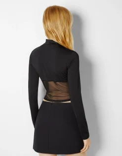 BERSHKA Top manches longues strass Noir Sale