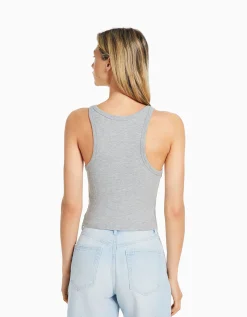 BERSHKA Top sans manches bord-côte Gris Best Sale