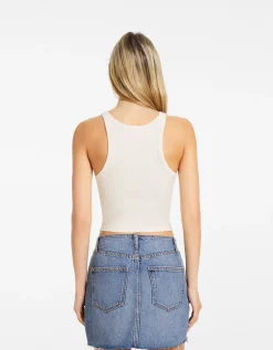 BERSHKA Top sans manches bord-côte Blanc Fashion