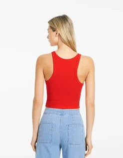 BERSHKA Top sans manches bord-côte Rouge Discount