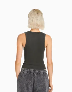 BERSHKA Top sans manches bord-côte Gris Best