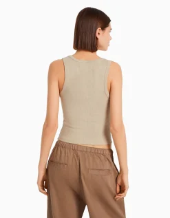 BERSHKA Top sans manches bord-côte Gris Fashion
