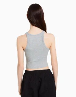 BERSHKA Top sans manches bord-côte Gris Fashion