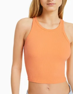BERSHKA Top sans manches bord-côte Orange Best Sale
