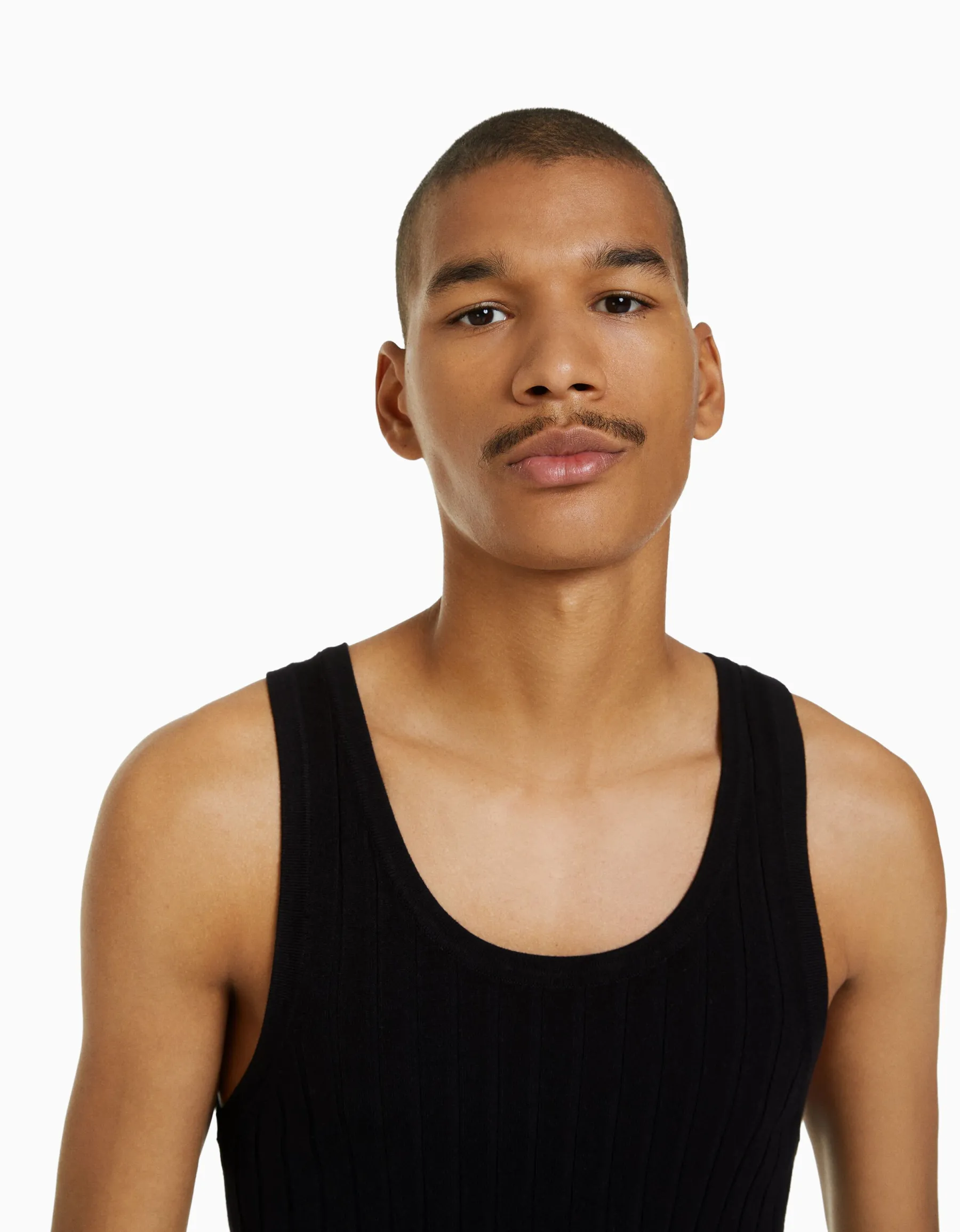 BERSHKA Top sans manches maille côtelée Noir New