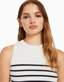 BERSHKA Top sans manches maille rayures Bleu clair Cheap