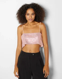 BERSHKA Top sequins Noir Hot