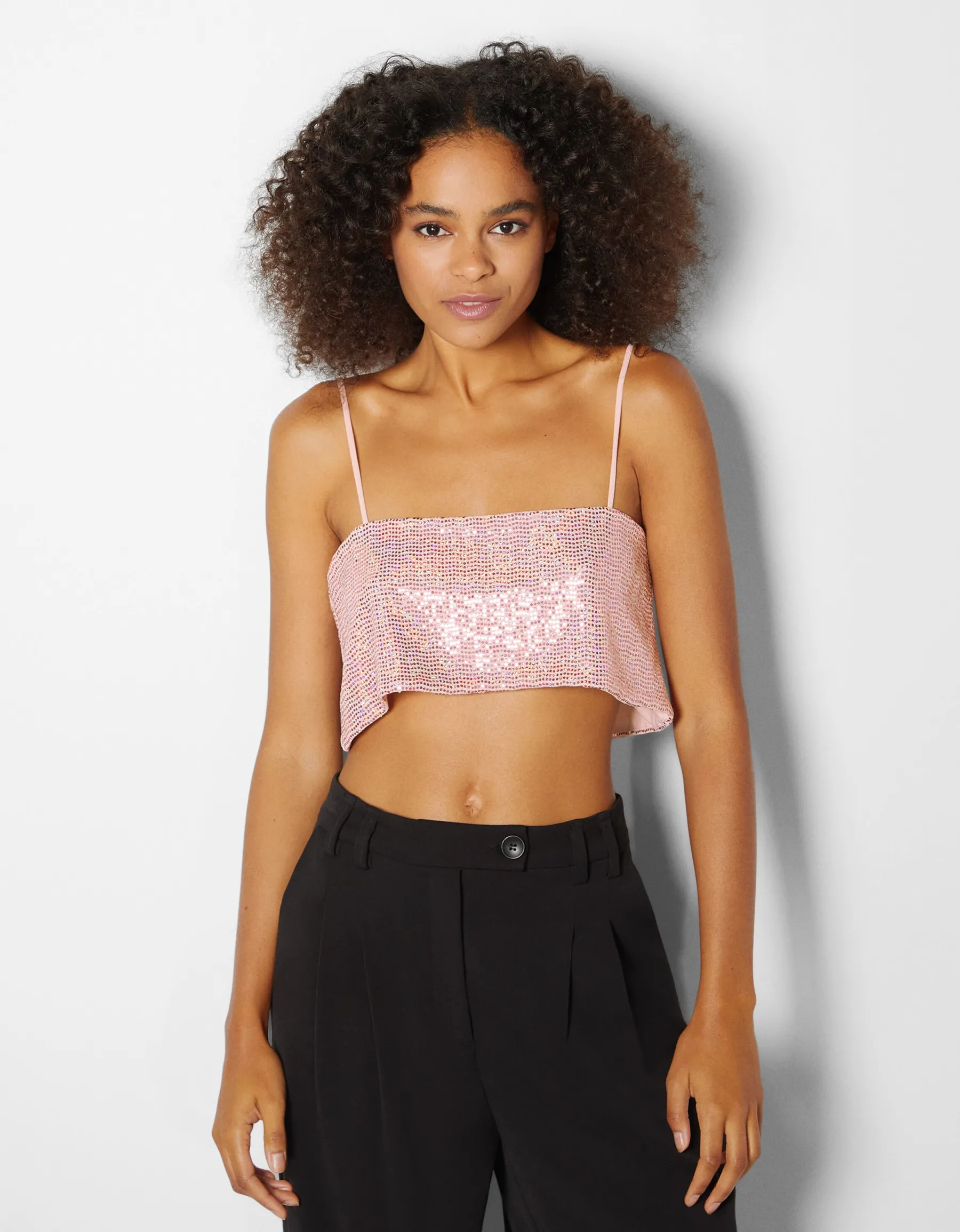 BERSHKA Top sequins Noir Hot