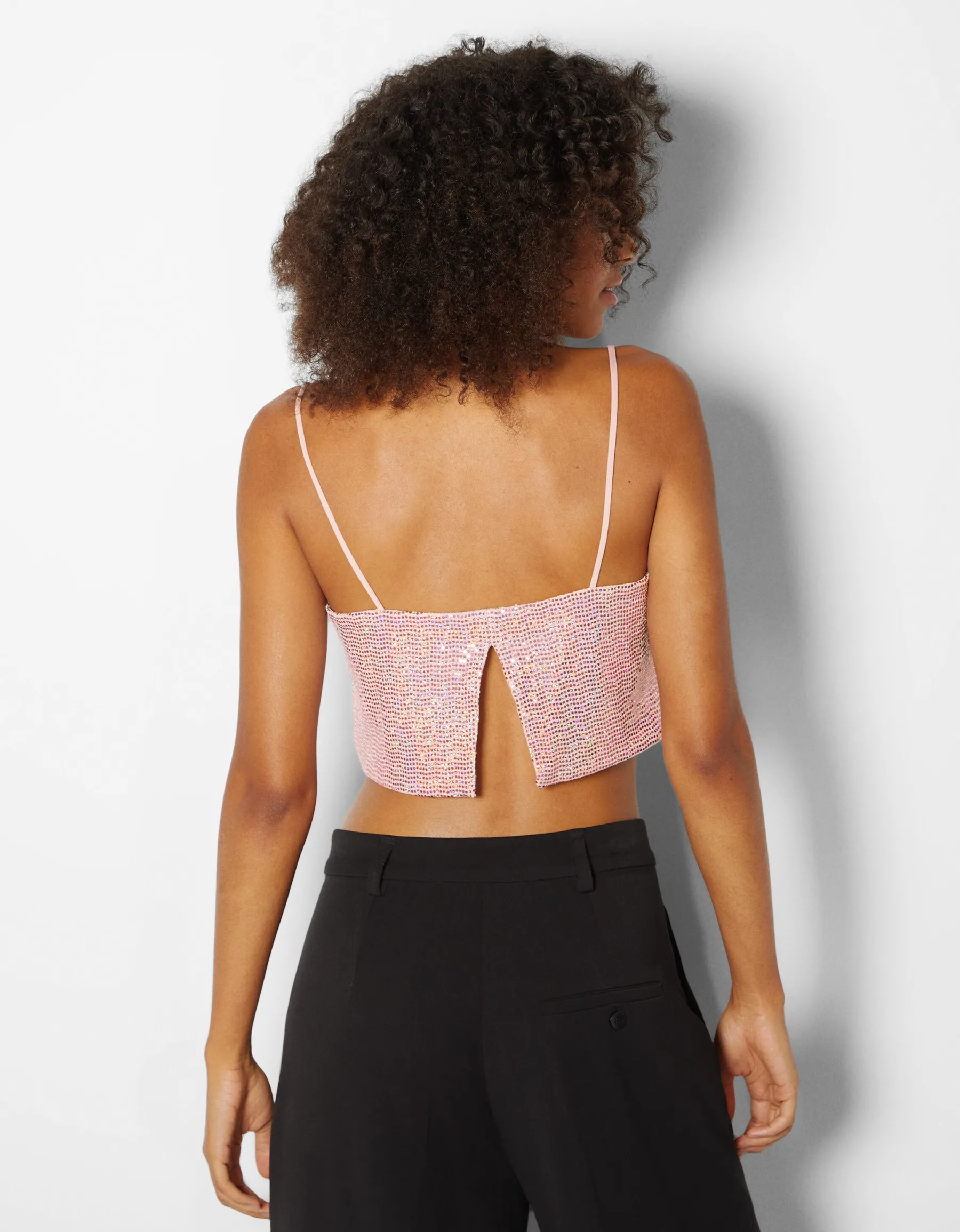 BERSHKA Top sequins Noir Hot