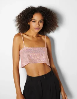 BERSHKA Top sequins Noir Hot