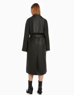 BERSHKA Trench similicuir Noir Cheap