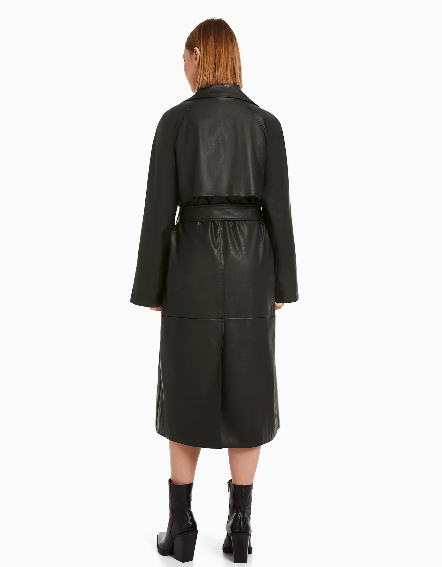 BERSHKA Trench similicuir Noir Cheap
